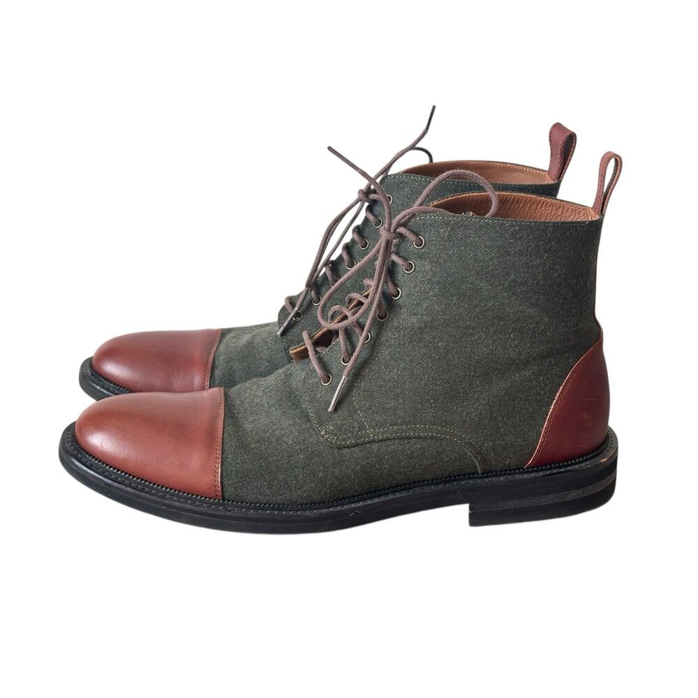 Taft Olive Green Canvas and Brown Leather Cap-Toe Boots - Picture 2 of 7